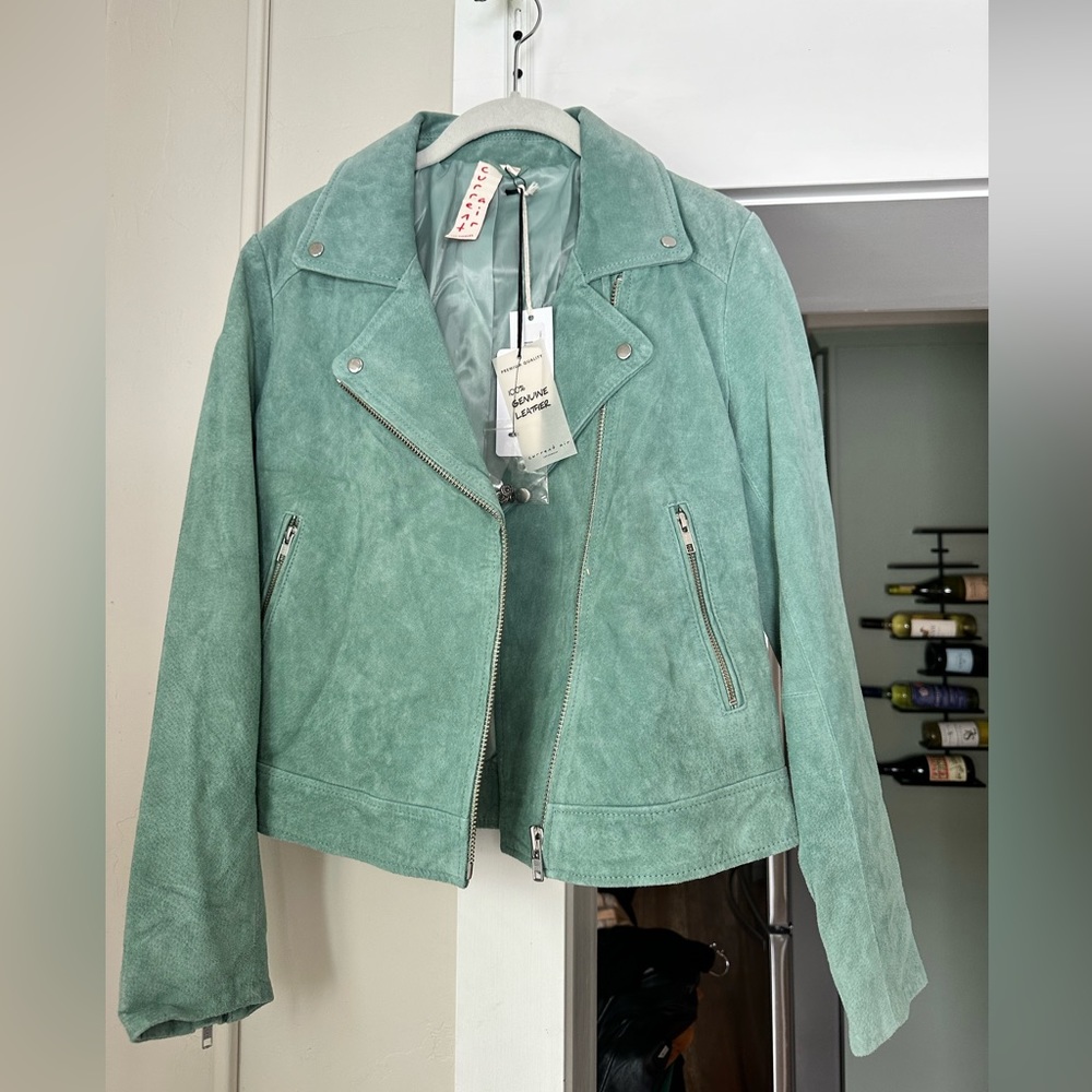 Current Air Moto Suede Leather Jacket | Turquoise | Size M